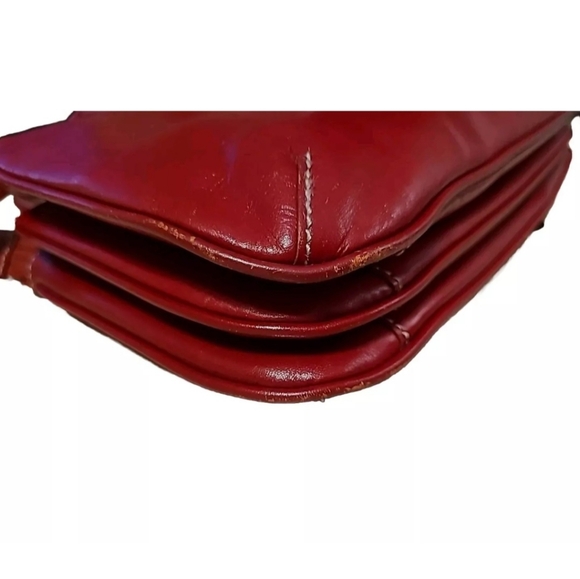 Hype Vintage Red Leather Double Strapped Accordion Style  Hand/Shoulder Bag EUC - Picture 15 of 16